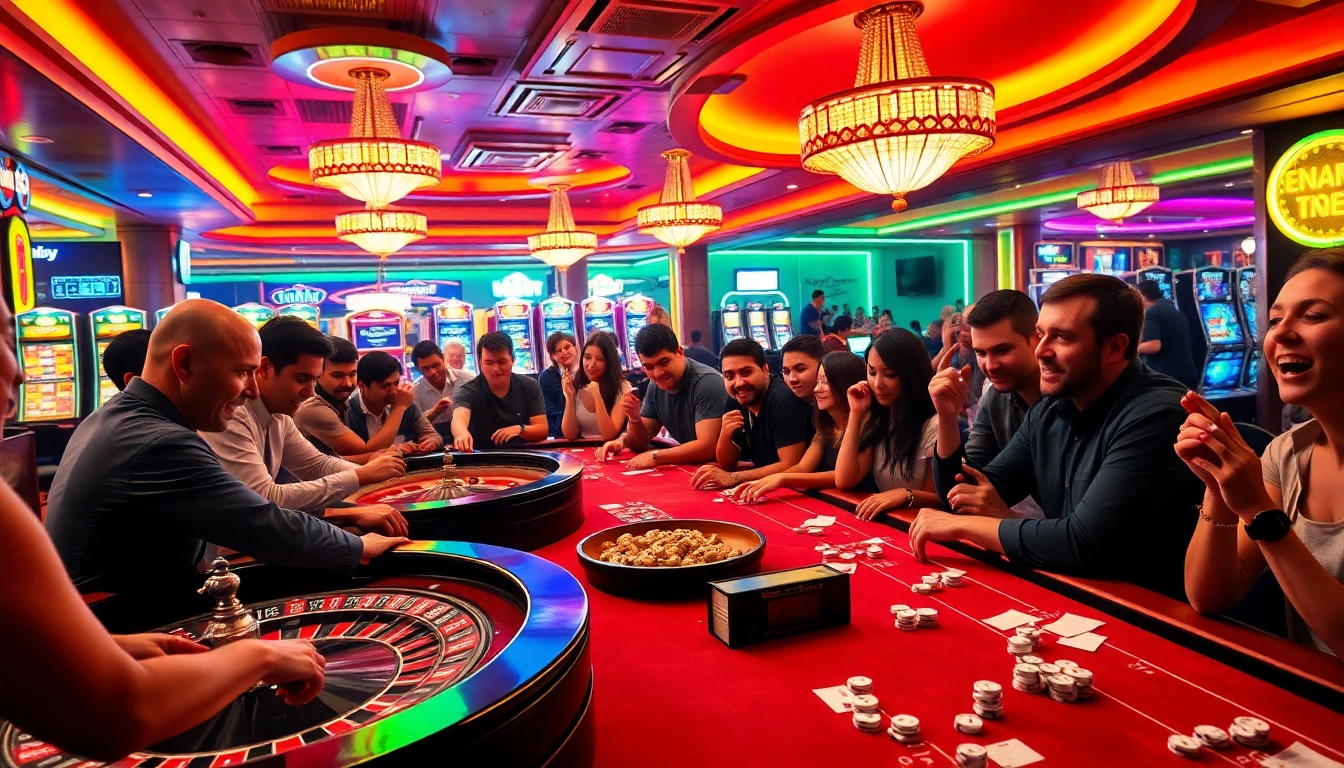 Experience an exhilarating casino ambiance at https://tg88.mba/ featuring diverse players enjoying roulette, poker, and craps.